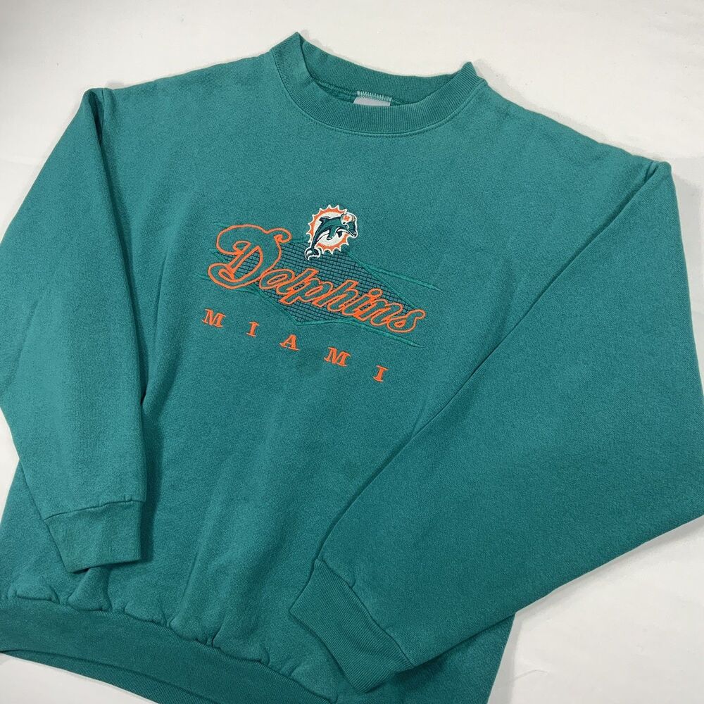 Vintage 90s Miami Dolphins Embroidered Crewneck Sweatshirt Size Large Logo Seven